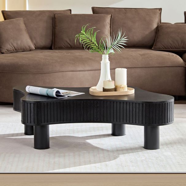 42.52 Inch Modern Wooden Handcraft Drum Coffee Table Irregular Shaped Coffee Table For Living Room,Small Coffee Table With Sturdy Pedestal_maomaolike.com