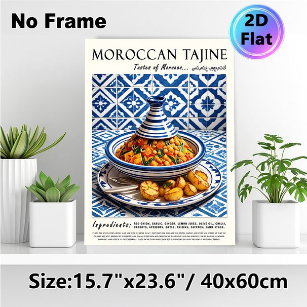 Moroccan Tajine Painting Poster, Vibrant Traditional Moroccan Cuisine Scene Poster, Features Authentic Recipe Details, Ideal For Kitchen And Dining_maomaolike.com