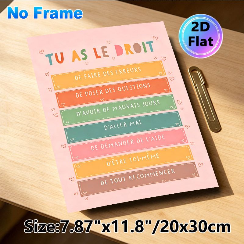 French Self-Compassion Affirmation Painting Poster, Soft Pastel Text-based Poster With Heart Accents, Comforting Self-acceptance Reminder Ideal For_maomaolike.com