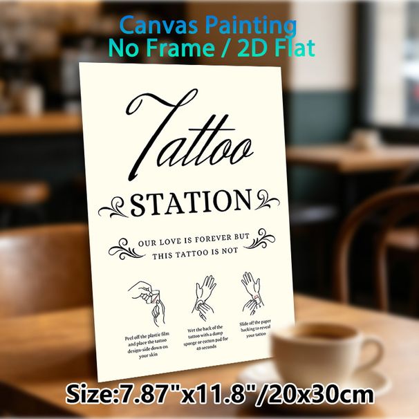 Tattoo Station Painting Poster, Vintage Typographic & Line-art Instructional Poster, Clear Temporary Tattoo Application Guide, Ideal For Wedding_maomaolike.com
