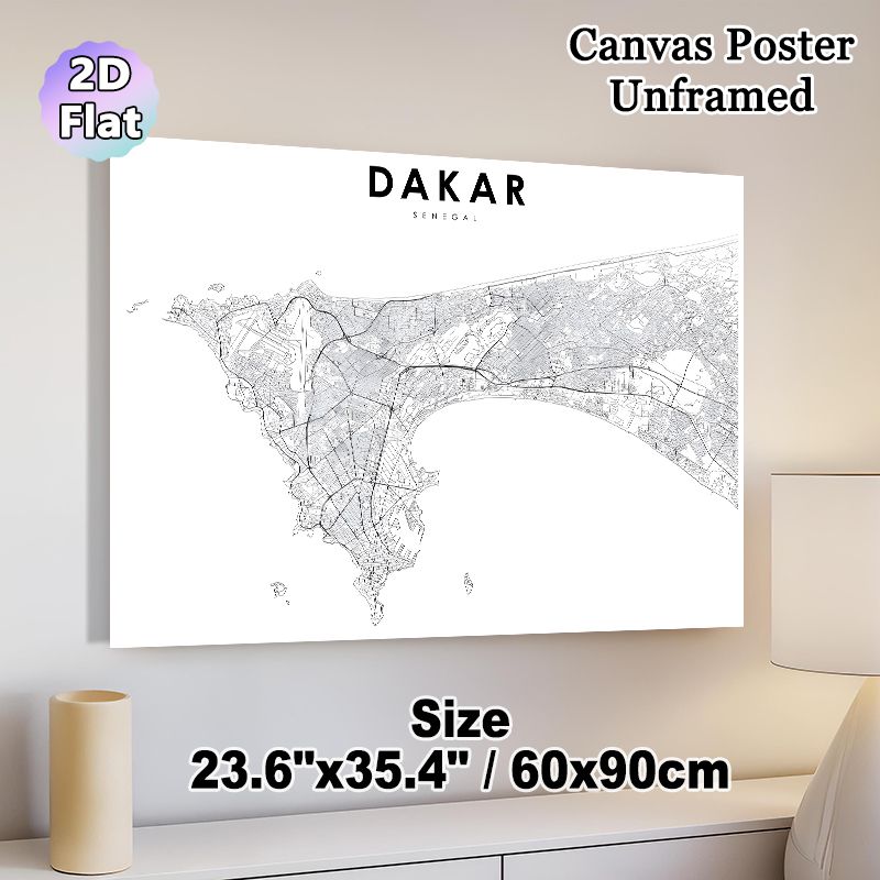 Dakar City Map Painting Poster, Minimalist Monochrome Line Art Poster, Clear Detailed Urban Layout For Refined Wall Decor Suitable For Home Office_maomaolike.com