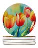 Tulips In Watercolor Large Sandstone Coasters Pack Of 4 Absorbent Round Coasters Decor Gifts For Men Or Women, 4 In, Multicolor_maomaolike.com