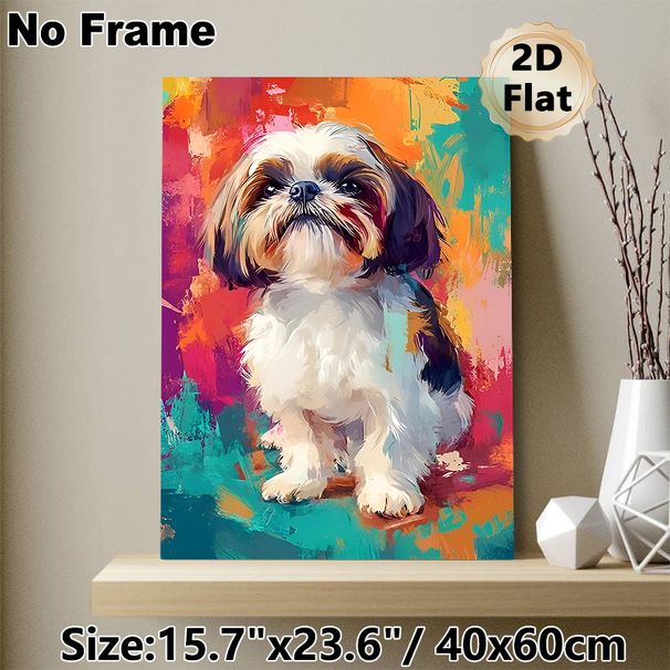 Shih Tzu Dog Painting Poster, Vibrant Abstract Brushstroke Style Poster, Captivating Canine Portrait Artwork, Ideal For Living Room, Bedroom And Pet_maomaolike.com