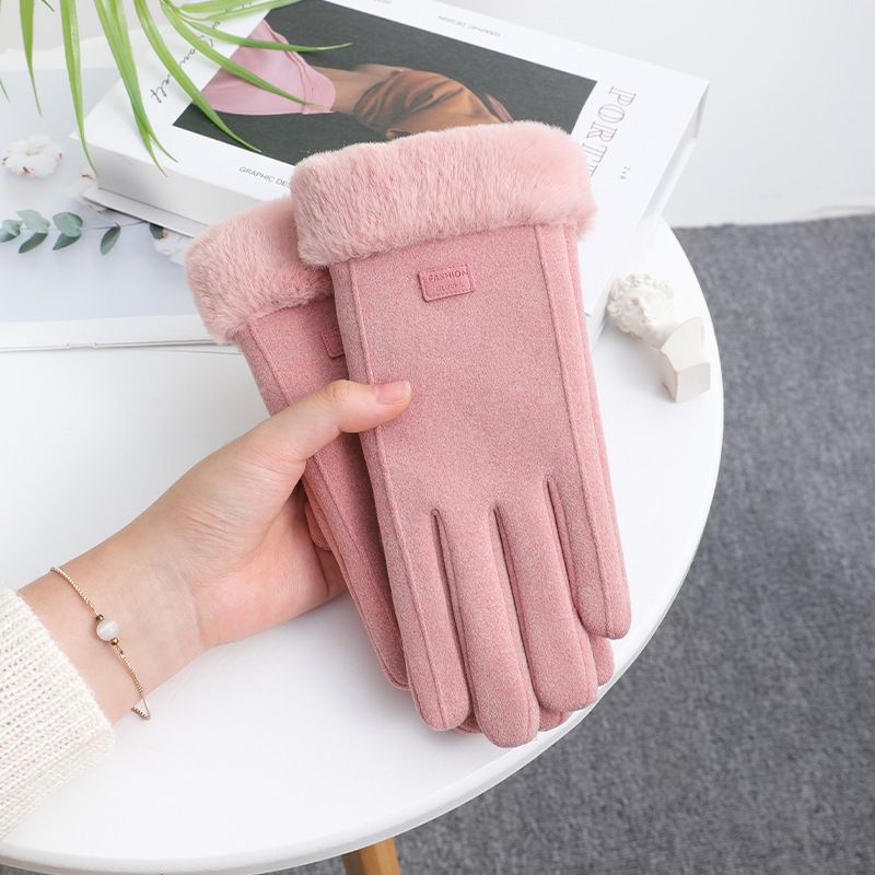 De Velvet Warm Gloves Winter Ladies Plus Velvet Warm Windproof Winter Outdoor Cycling Driving Can Touch Screen Women's Gloves_maomaolike.com