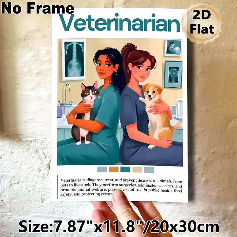 Veterinarian Themed Painting Poster, Warm Vivid Veterinarian With Cat & Dog Poster, Informative Decorative Piece Ideal For Veterinary Clinics, Pet_maomaolike.com