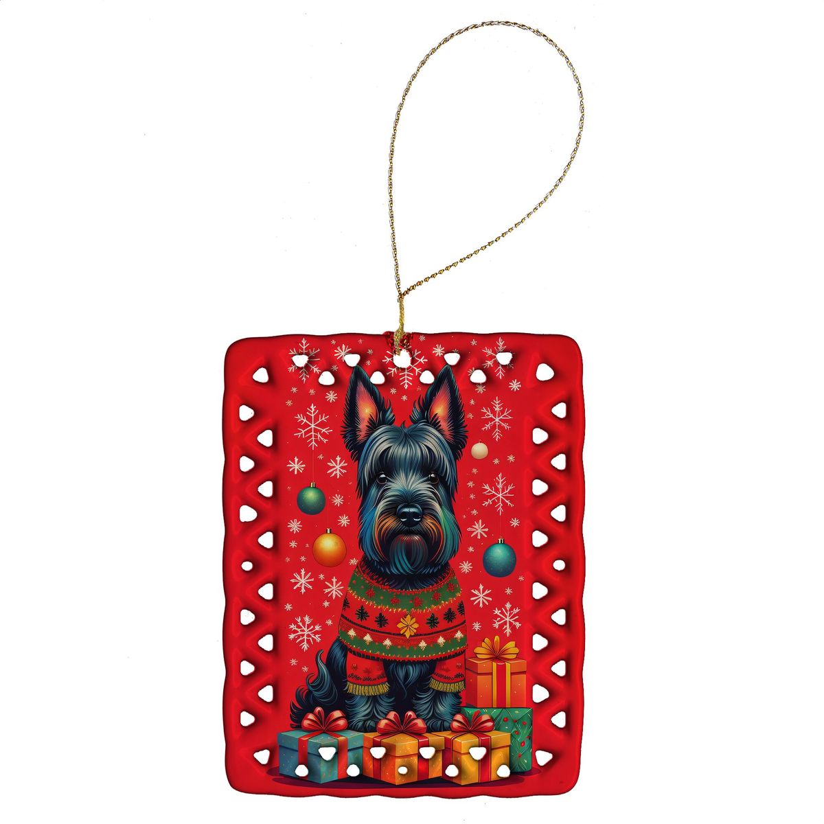 Scottish Terrier Holiday Christmas Porcelain Ornament Christmas Tree Hanging Decorations For Home Christmas Holiday, Rectangle, Gift, Multicolor_maomaolike.com