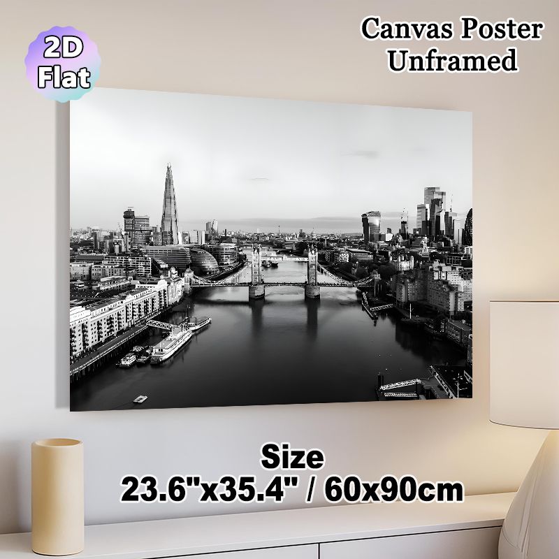 London Skyline With Tower Bridge Painting Poster, Monochrome Urban Cityscape Poster, Timeless Sleek City View, Ideal For Living Room, Office And_maomaolike.com