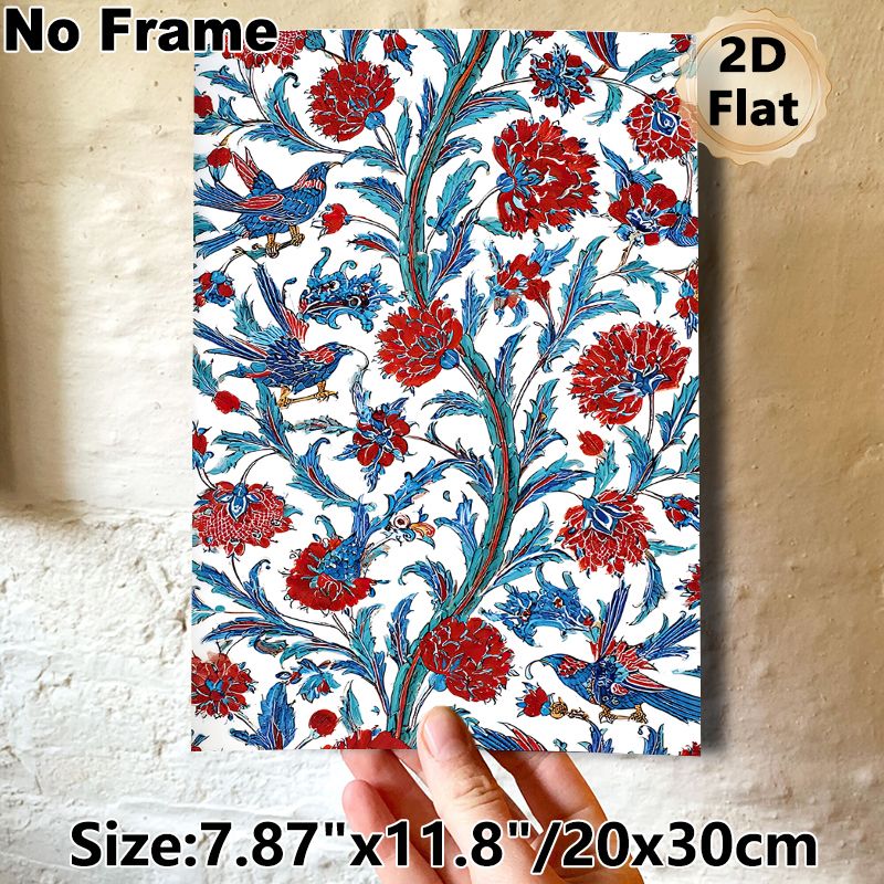 Floral & Bird Themed Painting Poster, Vibrant Ornate Botanical Poster, Rich Red Flowers & Blue Birds Decorative Artwork Ideal For Living Room, Bedroom_maomaolike.com