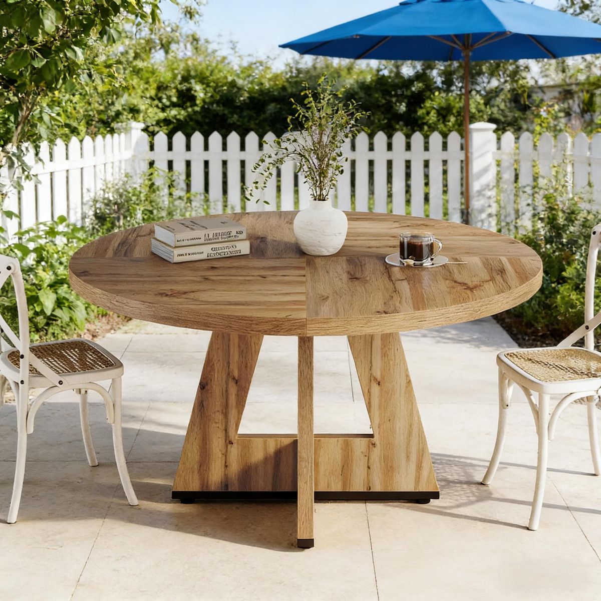 Round Dining Table For 4, 47" Wooden Kitchen Table Farmhouse Dinner Table_maomaolike.com