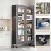 65 Kitchen Pantry Storage Cabinet, 6 Tier Metal Display Storage Cabinet With Transparent Door, Adjustable Shelves & Wheels, Food Pantries Cabinets, For Kitchen, Living Room And Dining Room, Gray_maomaolike.com