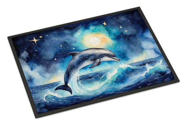 Dolphin In A Starry Sea Doormat Front Door Mat Indoor Outdoor Rugs For Entryway, Non Slip Washable Low Pile, 24H X 36W_maomaolike.com