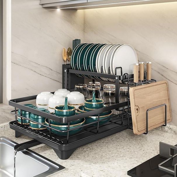 Dish Drying Rack- Space-Saving Dish Rack, Dish Racks For Kitchen Counter, Stainless Steel Kitchen Drying Rack With A Cutlery Holder,12''W X 17''L, Black_maomaolike.com