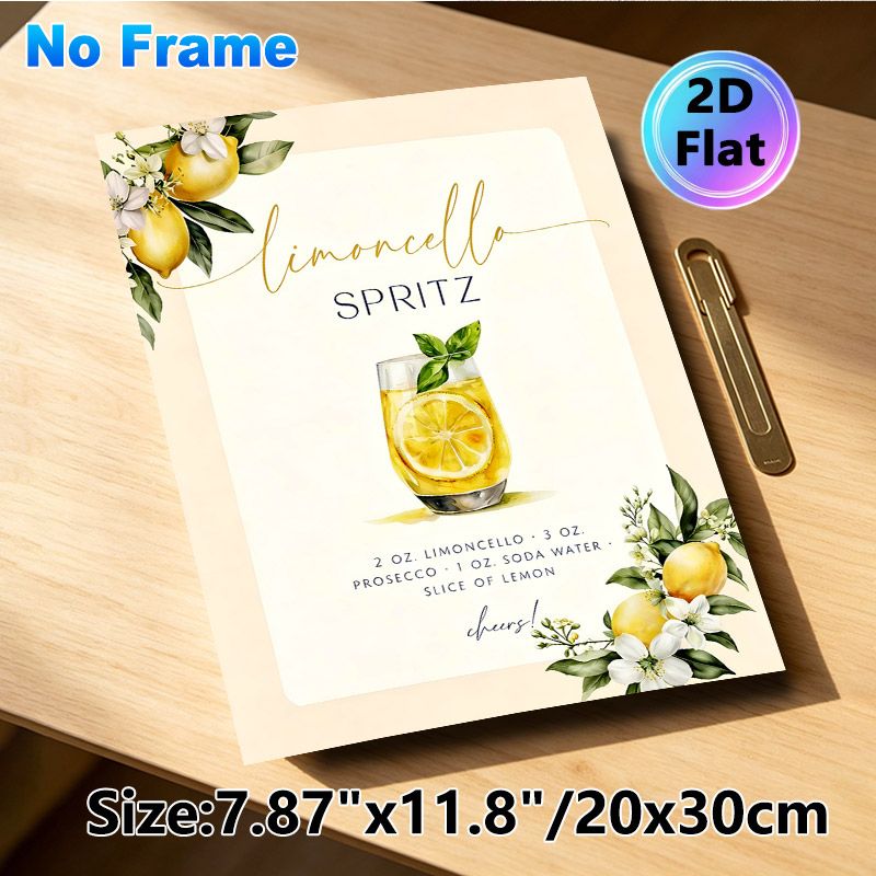 Limoncello Spritz Recipe Painting Poster, Delicate Watercolor-style Cocktail & Lemon Motif Poster, Practical Drink Recipe Display, Ideal For Home Bar_maomaolike.com