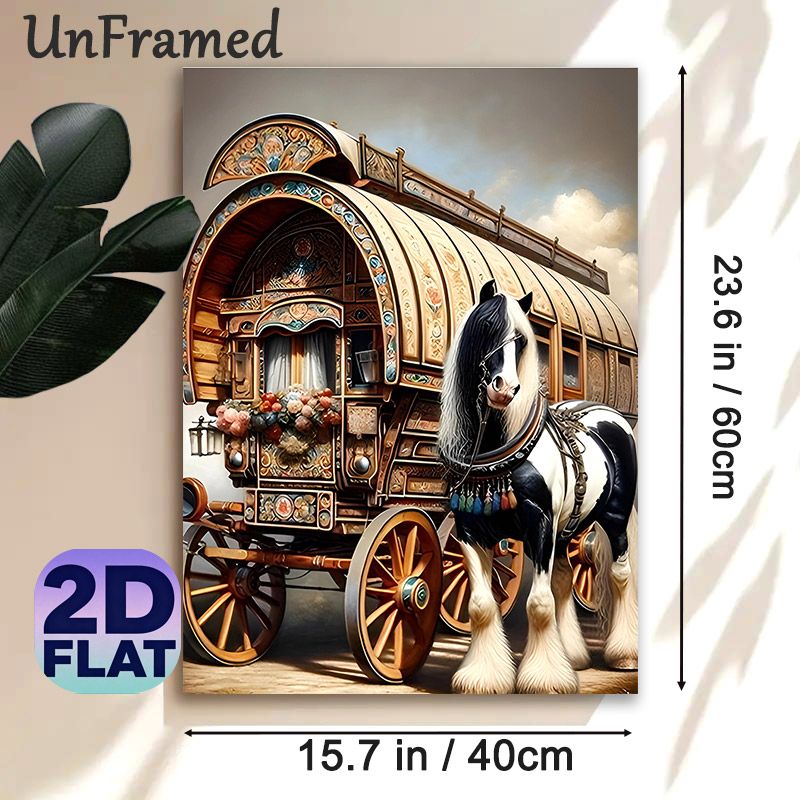 Horse & Ornate Carriage Painting Poster, Vintage Detailed Art Scene Poster, Delivers Rustic Nostalgic Vibe For Living Room, Bedroom_maomaolike.com