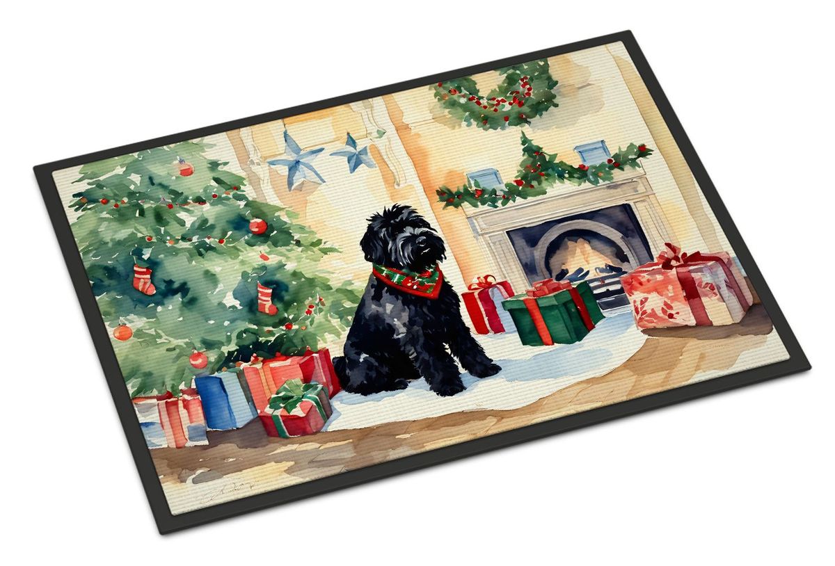 Black Russian Terrier Cozy Christmas Doormat Front Door Mat Indoor Outdoor Rugs For Entryway, Non Slip Washable Low Pile, 24H X 36W_maomaolike.com