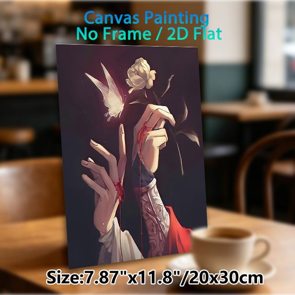 Red String & Butterfly Themed Painting Poster, Mysterious Fantasy Style Poster, Elegant Poetic Design Ideal For Bedroom And Living Room Wall Decor_maomaolike.com