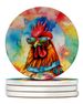Hippie Animal Red Rooster Large Sandstone Coasters Pack Of 4 Absorbent Round Coasters Decor Gifts For Men Or Women, 4 In, Multicolor_maomaolike.com