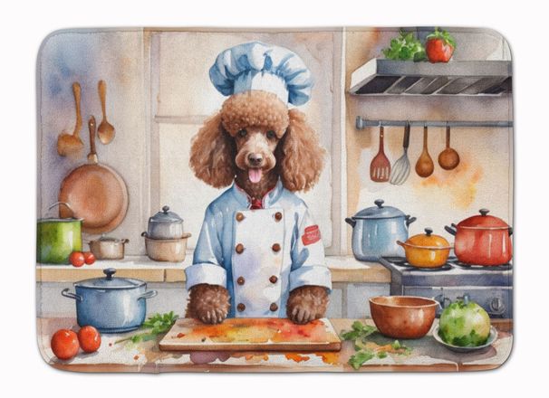 Chocolate Poodle The Chef Memory Foam Kitchen Mat Machine Washable Anti-Fatigue Mat Cushion Comfort Bath Mat Or Kitchen Rug_maomaolike.com