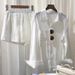 Women's Clothing White shirt linen suit loose large size cotton and linen shorts high-end texture long-sleeved shirt two-piece suit_maomaolike.com
