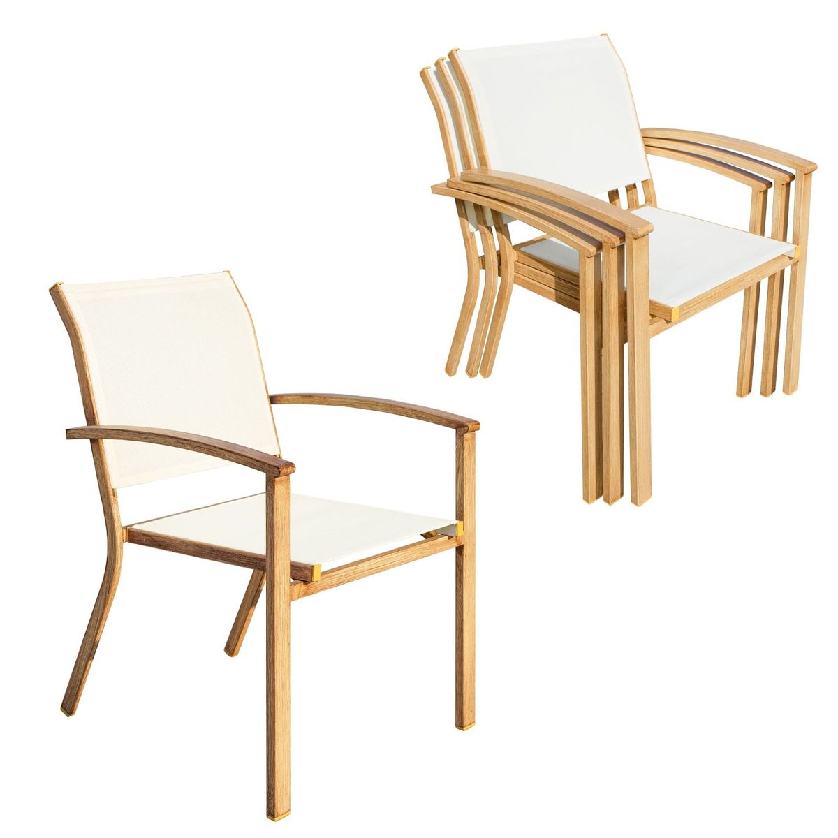 Set Of 4 Outdoor Patio Chairs, Integrated Stackable Wrought Iron Furniture Dining Chairs With Arms, Textilene Fabric Indoor Outdoor Chairs For Porch, Yard, Lawn, Garden_maomaolike.com