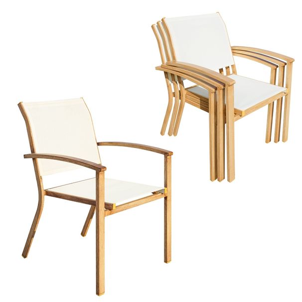 Set Of 4 Outdoor Patio Chairs, Integrated Stackable Wrought Iron Furniture Dining Chairs With Arms, Textilene Fabric Indoor Outdoor Chairs For Porch, Yard, Lawn, Garden_maomaolike.com