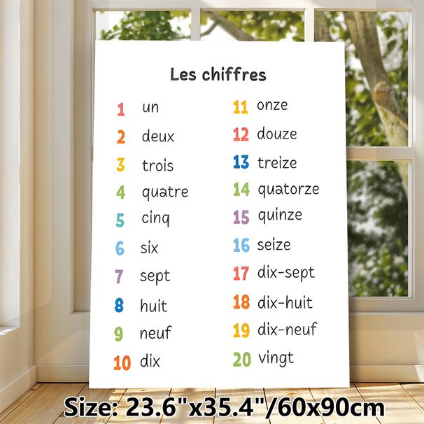 French Numbers Painting Poster, Colorful Clear French 1-20 Numbers Poster, Practical Language Learning Aid For Language Study Spaces, Home Study Areas_maomaolike.com