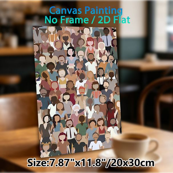 Diverse Multi-Ethnic Crowd Painting Poster, Vibrant Flat Illustration Poster, Highlights Human Diversity, Suitable For Home, Office And Living Room_maomaolike.com