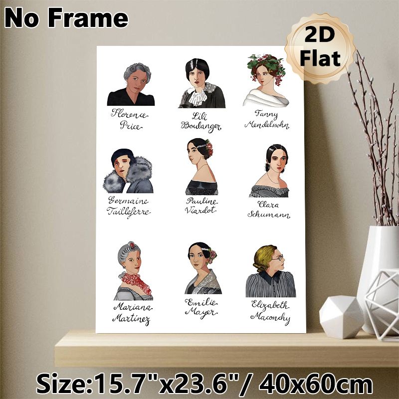 Female Composers Painting Poster, Elegant Watercolor Portrait Poster, Inspirational Cultural Decor Featuring Celebrated Female Musicians, Suitable For_maomaolike.com