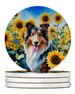 Collie In Sunflowers Large Sandstone Coasters Pack Of 4 Absorbent Round Coasters Decor Gifts For Men Or Women, 4 In, Multicolor_maomaolike.com
