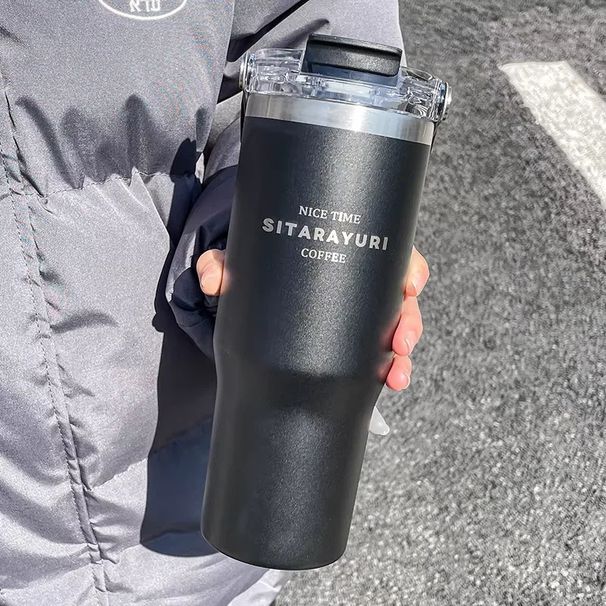Large Capacity Insulation Cup, 30.43oz Drinking Coffee Cup With Straw, Simple Water Bottle_maomaolike.com