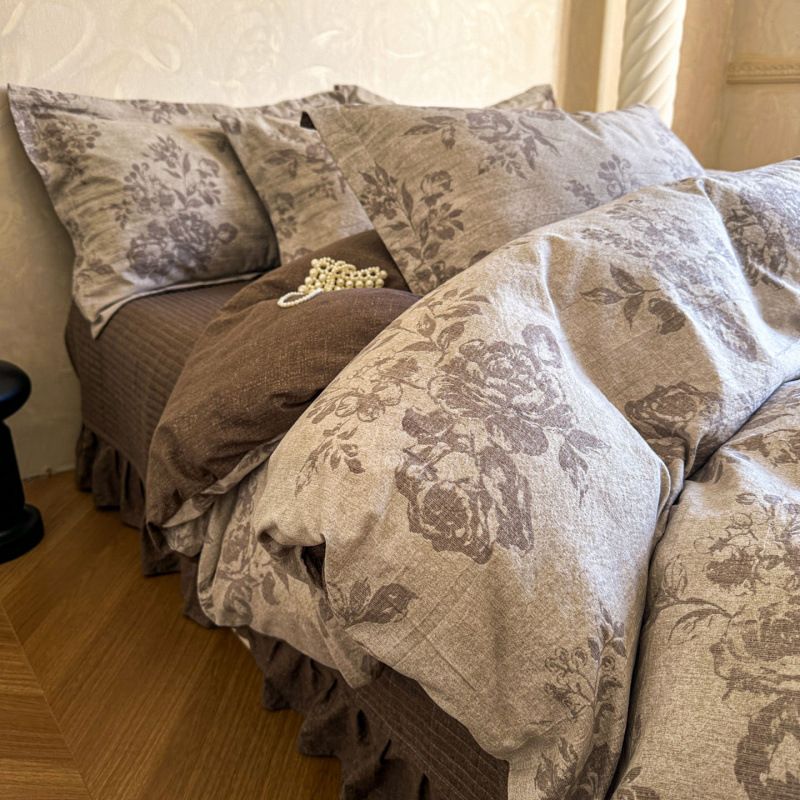 2025 New Model Original Cotton Linen Bedspread Four-Piece Set Double-Layer Jacquard Vintage Floral Duvet Cover For_maomaolike.com