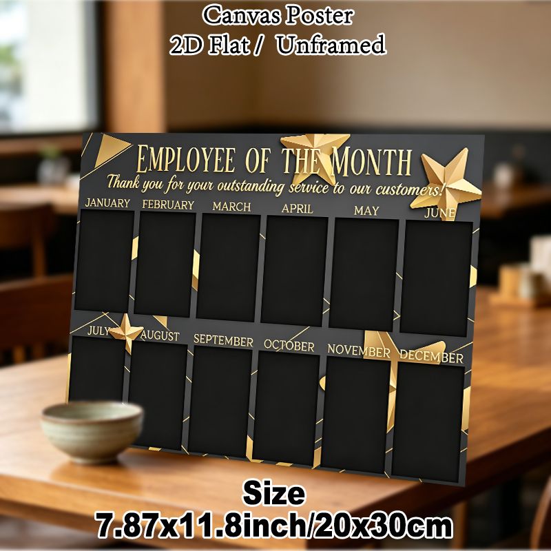 Employee Of The Month Painting Poster, Elegant Black & Gold Recognition Poster, Features Monthly Photo Slots To Honor Outstanding Staff, Ideal For_maomaolike.com