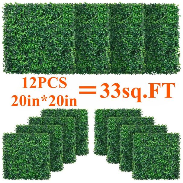 12pieces Of 20 Inch X 20 Inch Lawn Wall Panels, Artificial Lawn Wall Panels, Green Background Decoration, Boxwood Fence Wall Panels, Party, Wedding, Indoor, Backyard, Christmas Decoration, 33sq.FT_maomaolike.com