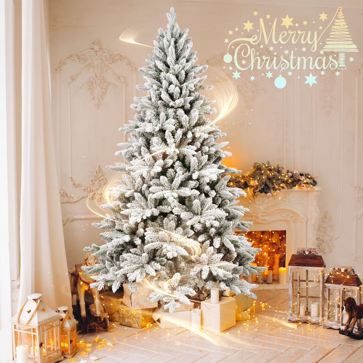 7ft PVC&PE Flocking Hinged Tree Environmentally Friendly Fireproof Artificial Christmas Flocked Tree_maomaolike.com