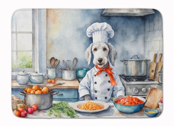 Bedlington Terrier The Chef Memory Foam Kitchen Mat Machine Washable Anti-Fatigue Mat Cushion Comfort Bath Mat Or Kitchen Rug_maomaolike.com