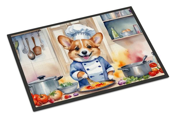 Corgi The Chef Doormat Front Door Mat Indoor Outdoor Rugs For Entryway, Non Slip Washable Low Pile, 24H X 36W_maomaolike.com