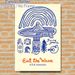 Surf Themed "Eat The Wave" Painting Poster, Playful Hand-drawn Cartoon Style Poster, Whimsical Design With Surf, UFO And Rainbow Elements, Ideal For_maomaolike.com