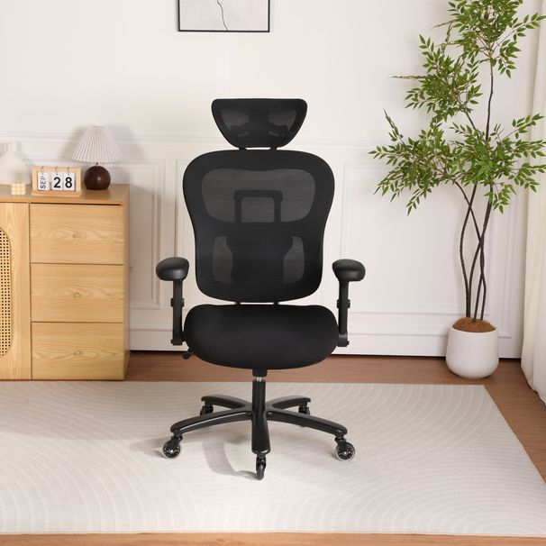 Big And Tall Office Chair Mesh Breathable, Gaming Chair With Adjustable Backrest Height & Headrest Angle & Adaptive Lumbar Lupport, Executive Computer Desk Chair With 2D Flip-Up Arms, Black_maomaolike.com