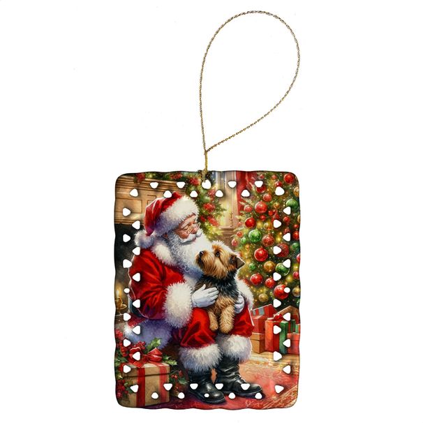 Norfolk Terrier And Santa Claus Porcelain Ornament Christmas Tree Hanging Decorations For Home Christmas Holiday, Rectangle, Gift, Multicolor_maomaolike.com