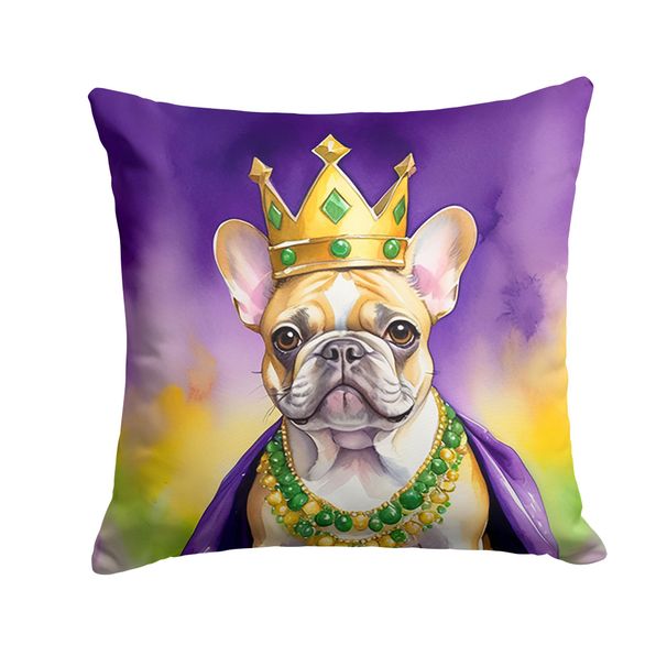 French Bulldog King Of Mardi Gras Throw Pillow Machine Washable, Indoor Outdoor Decorative Pillow For Couch, Bed Or Patio, 14Hx14W_maomaolike.com