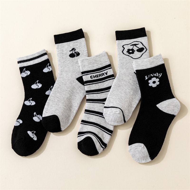 5 pairs of thick socks women's mid-calf socks fleece-lined thick cotton socks autumn and winter ins trendy retro warm socks Terry socks stockings_maomaolike.com