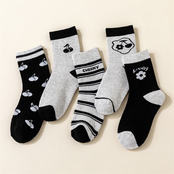 5 pairs of thick socks women's mid-calf socks fleece-lined thick cotton socks autumn and winter ins trendy retro warm socks Terry socks stockings_maomaolike.com