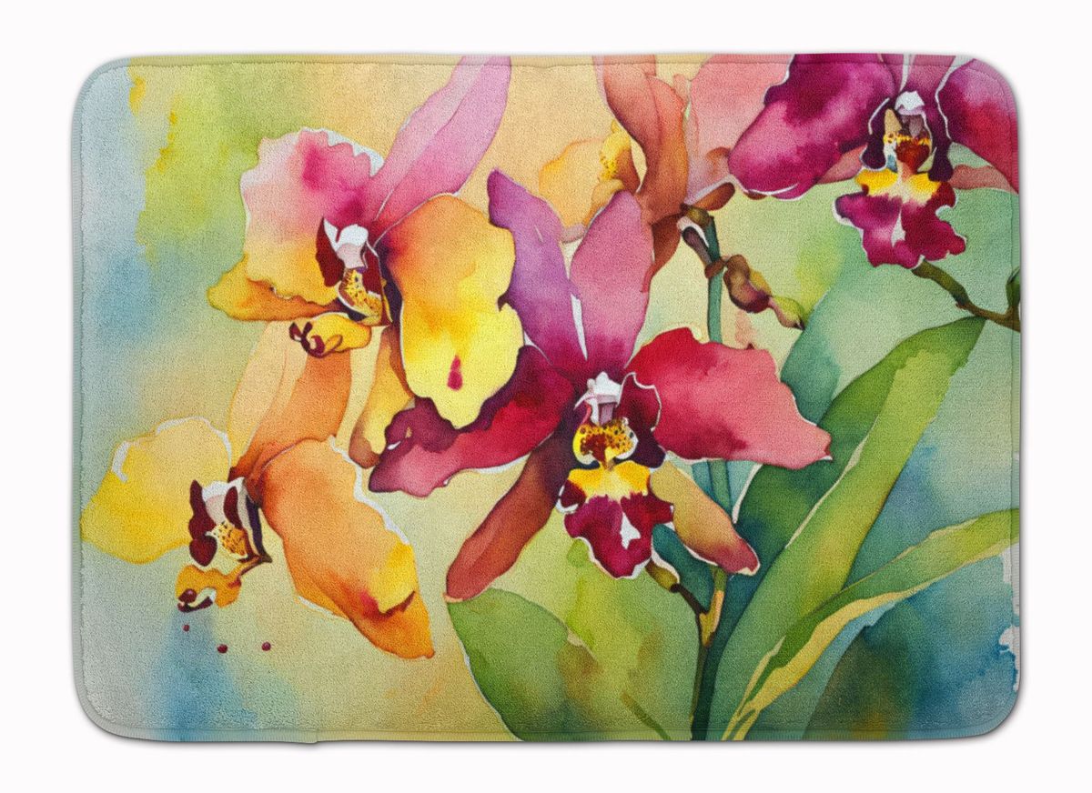 Orchids In Watercolor Memory Foam Kitchen Mat Machine Washable Anti-Fatigue Mat Cushion Comfort Bath Mat Or Kitchen Rug_maomaolike.com