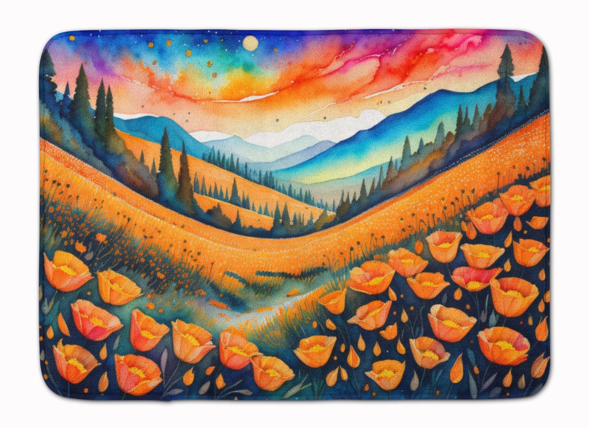 California Poppies In Color Memory Foam Kitchen Mat Machine Washable Anti-Fatigue Mat Cushion Comfort Bath Mat Or Kitchen Rug_maomaolike.com
