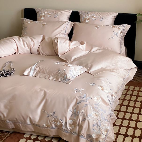Autumn Winter 100S Long Staple Brushed Four-Piece Set American Floral Embroidery Pure Cotton Warm Duvet Cover Bedding_maomaolike.com
