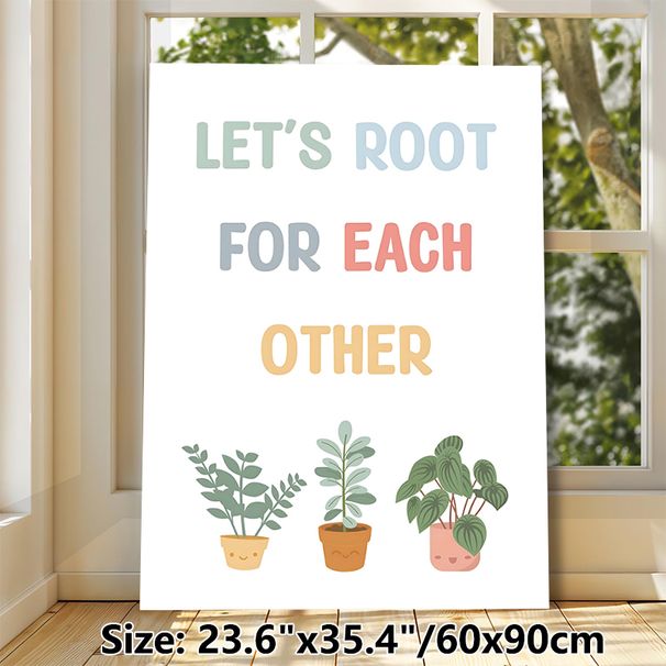 Cute Potted Plant Motivational Painting Poster, Pastel-colored Cartoon Potted Plants & Inspirational Quote Poster, Warm Uplifting Decor Ideal For Home_maomaolike.com