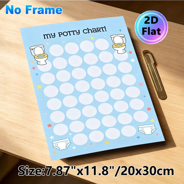Potty Chart Painting Poster, Cute Cartoon-style Light Blue Poster With Toilet, Diaper And Star Elements, Practical Tool For Tracking Potty Training_maomaolike.com