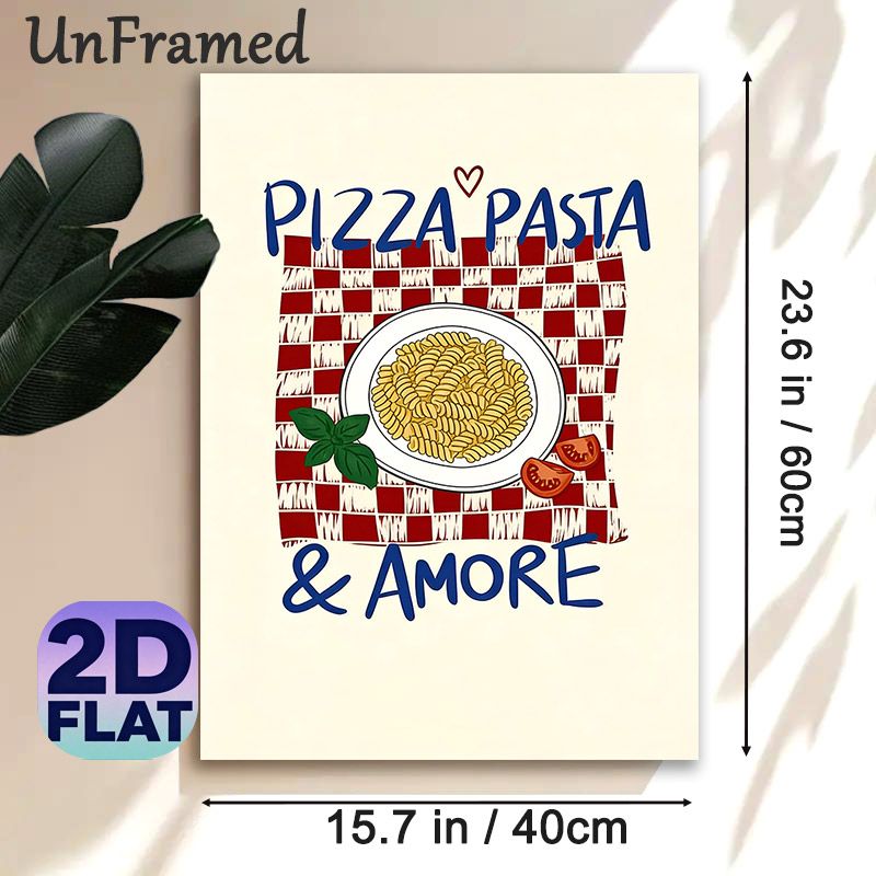 Pizza Pasta & Amore Themed Painting Poster, Hand-drawn Vibrant Italian Food Scene Poster, Warm Cheerful Design To Add Cozy Vibe, Ideal For Kitchen And_maomaolike.com