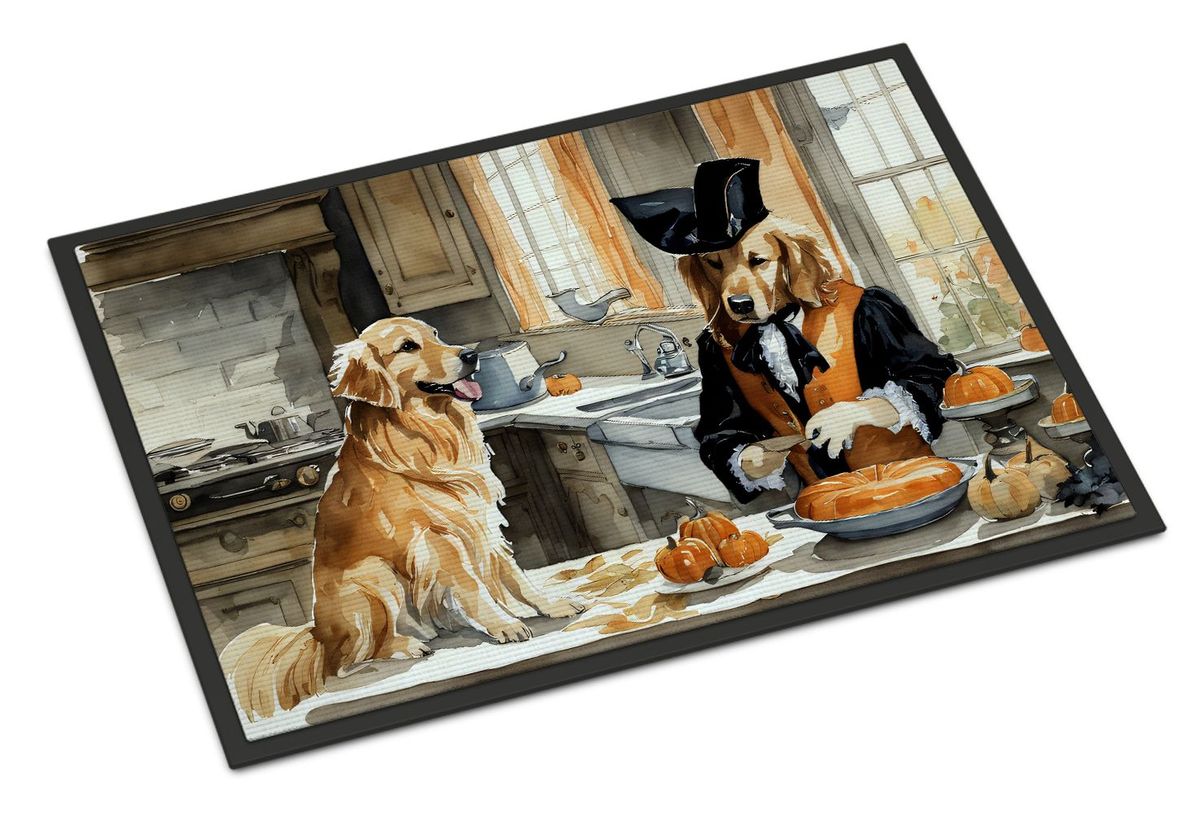 Golden Retriever Fall Kitchen Pumpkins Doormat Front Door Mat Indoor Outdoor Rugs For Entryway, Non Slip Washable Low Pile, 24H X 36W_maomaolike.com