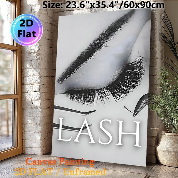Lash Themed Painting Poster, Monochrome Close-up Eyelash & Lash Tool Art Poster, Sleek Beauty-focused Decor Ideal For Beauty Salons, Makeup Studios_maomaolike.com